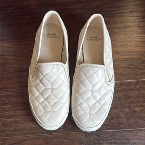 Coach Women's Quilted Beige Slip-On Sneakers